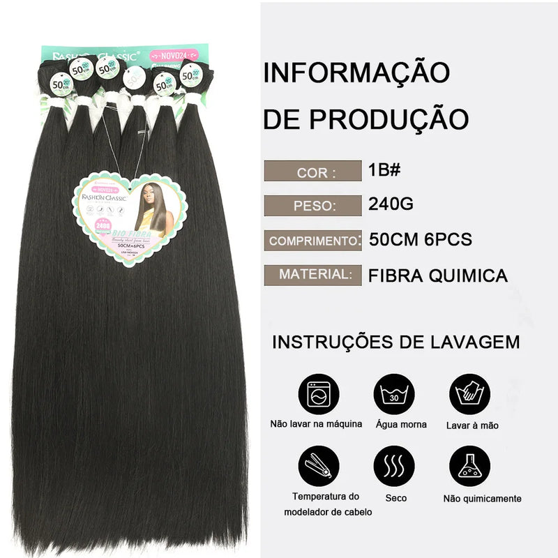 Cabelo Orgânico Liso Para Entrelace Feminina Extensões Alta Qualidade Fibra Química Orgânica Qualidade 240g50cm 6Pas "LISA"-MODA