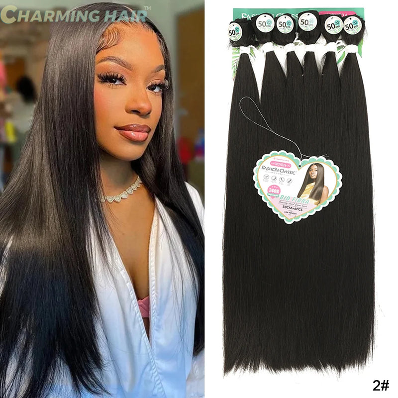 Cabelo Orgânico Liso Para Entrelace Feminina Extensões Alta Qualidade Fibra Química Orgânica Qualidade 240g50cm 6Pas "LISA"-MODA