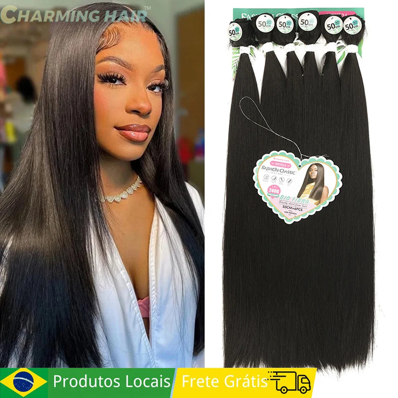 Cabelo Orgânico Liso Para Entrelace Feminina Extensões Alta Qualidade Fibra Química Orgânica Qualidade 240g50cm 6Pas "LISA"-MODA
